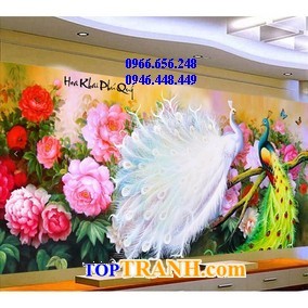 Tranh thêu kín hoa khai phú quý